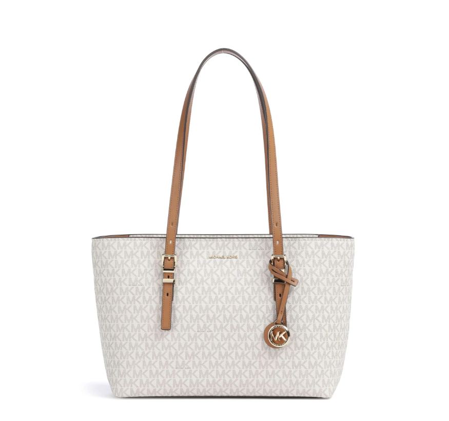 Bolso tote Quinn grande de piel con logotipo VAINILLA/ACORN